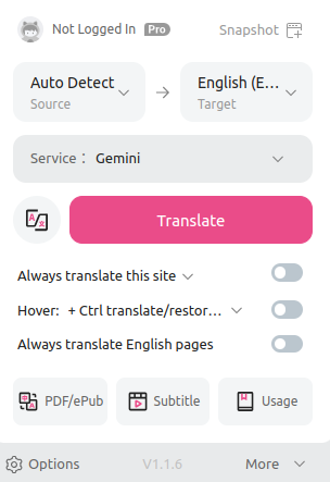 selecting gemini in immersive translate